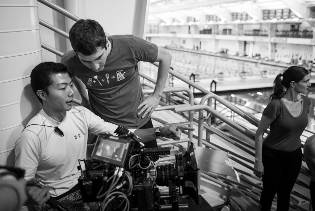 Hamilton Yu (DP) and Brian Blum (Director) prep the shot