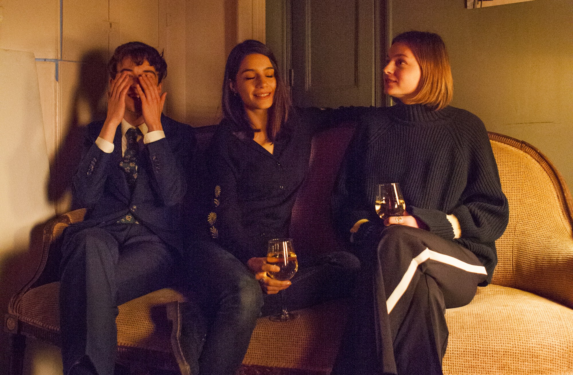 Alex Lawther, Olivia Popica and Emma Corrin on the set of Alex's Dream.