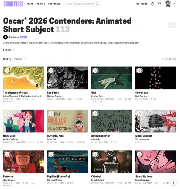 Use Shortverse’s filters to isolate films by country or technique, online status and more.