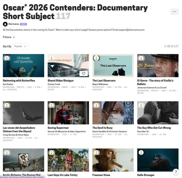 Click to visit the collection. Use Shortverse filters to isolate films by country or technique, online status, and more.